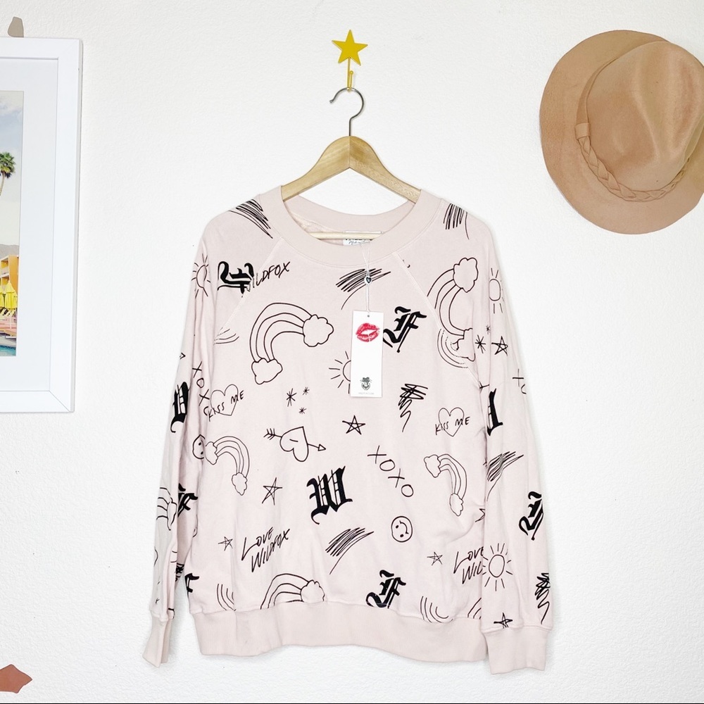 Wildfox light Pink Doodles Print Sweatshirt